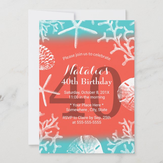 Beach Coral Reef Starfish Fabulous 40 Birthday Invitation (Front)