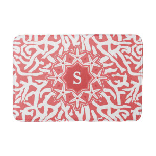Beach Coral Reef Starfish Monogram in Coral Pink Bath Mat