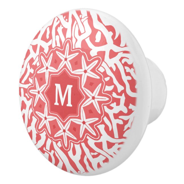 Beach Coral Reef Starfish Monogram in Coral Pink Ceramic Knob (Right)