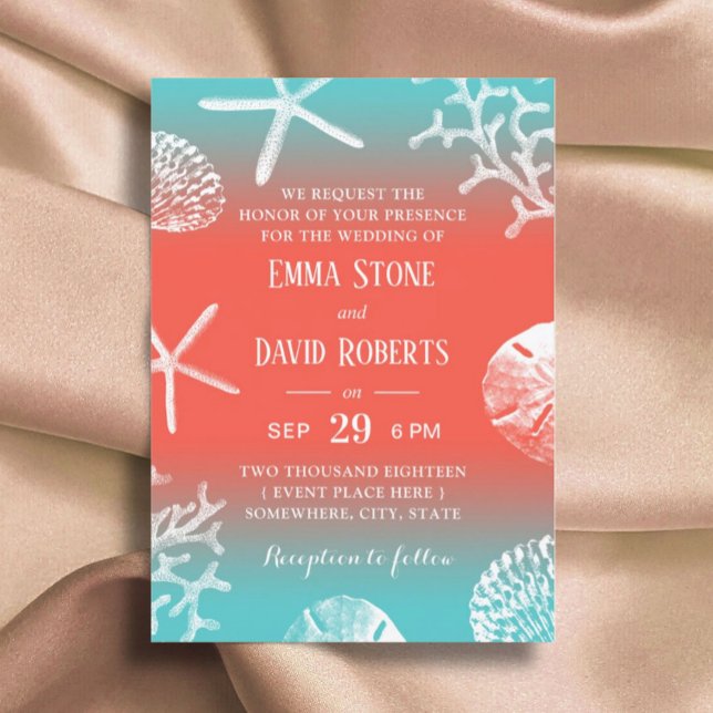 Beach Coral Reef Starfish Tropical Wedding Invitation (Creator Uploaded)
