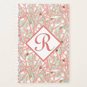 Beach Coral Seashells Custom Monogram Planner