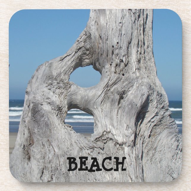 BEACH cork coasters gift Blue Waves Driftwood (Front)