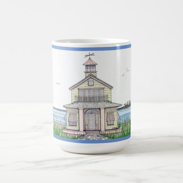 Beach Cottage Blue 15oz coffee mug (Center)