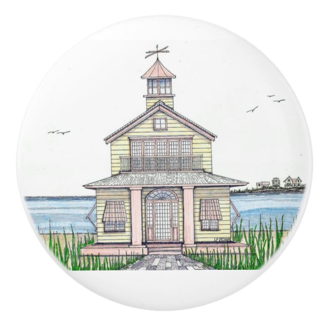 Beach Cottage Ceramic Door Knob (Front)
