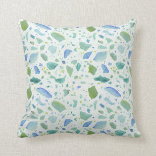 Beach Cottage Sea Glass Terrazzo Painted Pattern Cushion