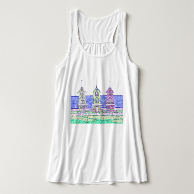 Beach Cottage Trio Flowy Tank Top (Design Front)