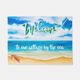 Beach Cottage Watercolor Oceanside Shore Doormat