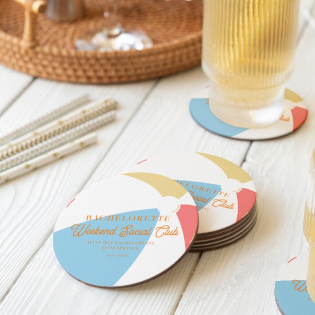 Beach Country Club | Bachelorette  Round Paper Coaster (Creator Uploaded)