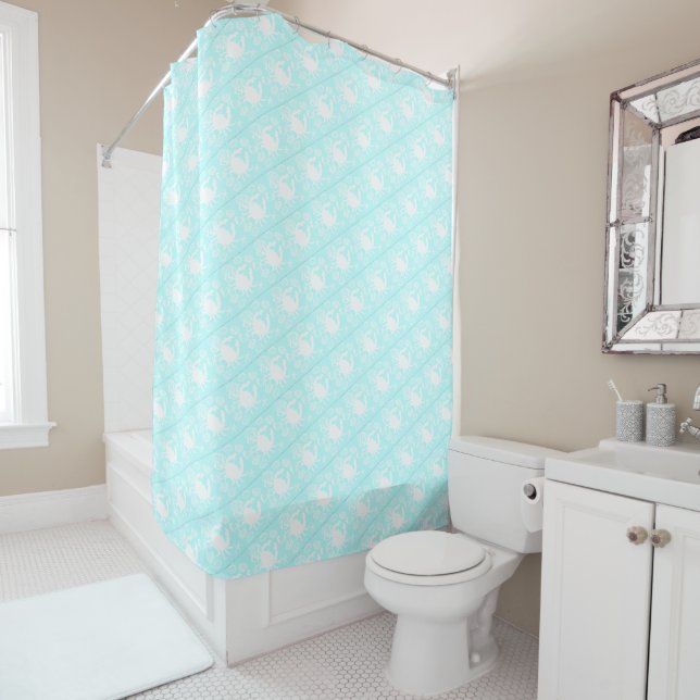 Beach Crab Aqua Shower Curtain (In Situ)