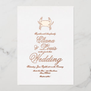 Beach Crab Wedding Pressed  Foil Invitation