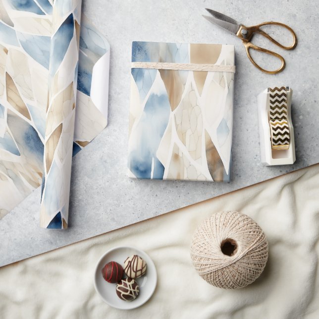 Beach Cream Blue Abstract  Wrapping Paper (Crafts)
