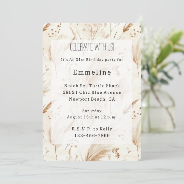 Beach Cream Sand Birthday Invitation (Standing Front)