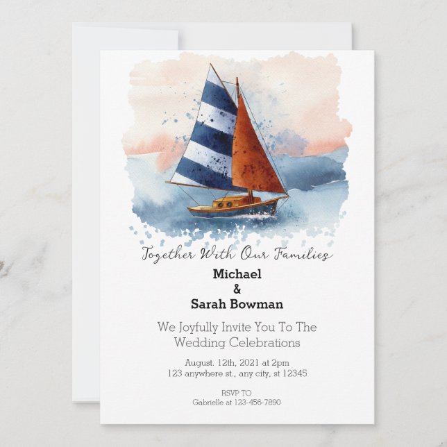 Beach Cruise Boat Wedding invitation  (Front)