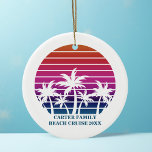 Beach Cruise Family Reunion Sunset Vacation Custom Ceramic Tree Decoration<br><div class="desc">Cool custom beach sunset keepsake ornament for a destination wedding or family trip to an island. Cute personalized bridal party presents or family reunion gifts featuring a pretty pink background in front of beautiful palm trees.</div>