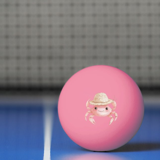 Beach Cute Pink Smiling Crab with Hat Ping Pong Ball (Net)