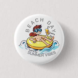 Beach Day Cartoon Character on Inflatable Ring 3 Cm Round Badge