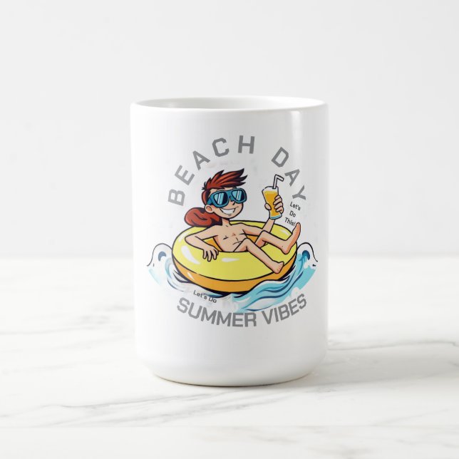 Beach Day Cartoon Character on Inflatable Ring Coffee Mug (Center)