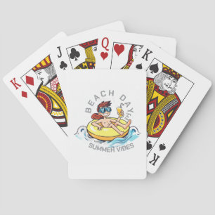 Beach Day Cartoon Character on Inflatable Ring Playing Cards