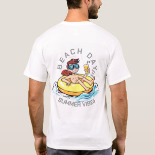 Beach Day Cartoon Character on Inflatable Ring T-Shirt