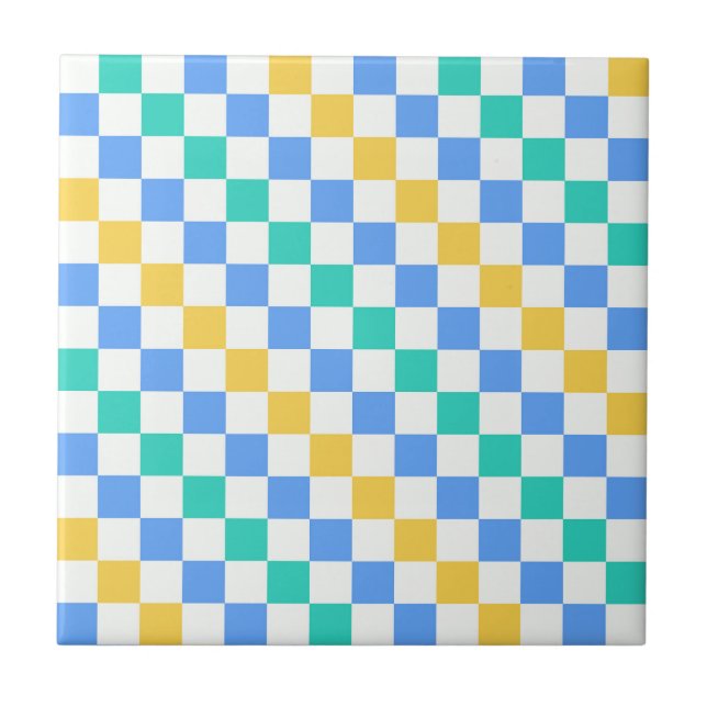 Beach day diagonal checkerboard pattern tile (Front)