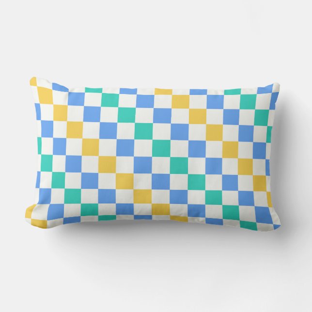 Beach day diagonal chequerboard pattern lumbar cushion (Front)