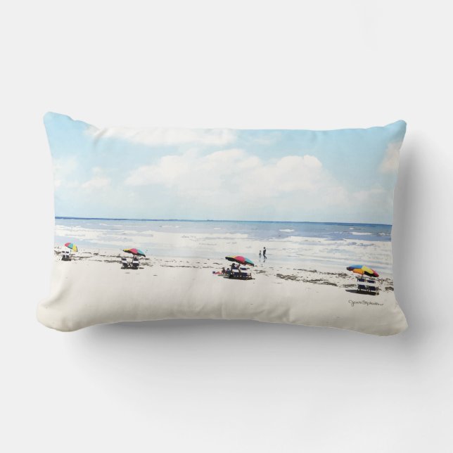 Beach Day Shade, Colourful Umbrellas on the Beach Lumbar Cushion (Front)