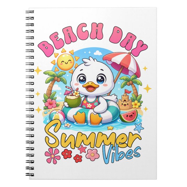 Beach Day Summer Vibes Cute Duck Tropical Vacation Notebook (Front)
