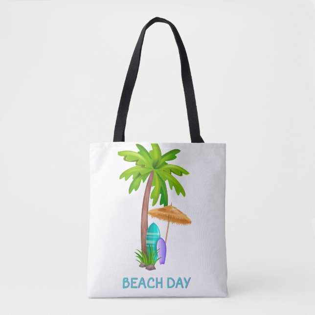 Beach Day Tote Bag Palm Tree Summer Travel (Front)