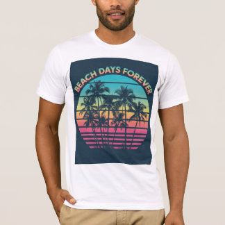 Beach Days Forever Retro Sunset Palm Trees T-Shirt