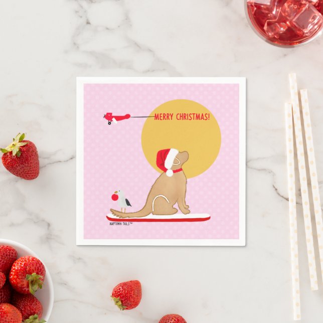 Beach Days Golden Christmas Pink  Napkin (Insitu)