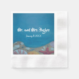 Beach deep blue wedding napkin
