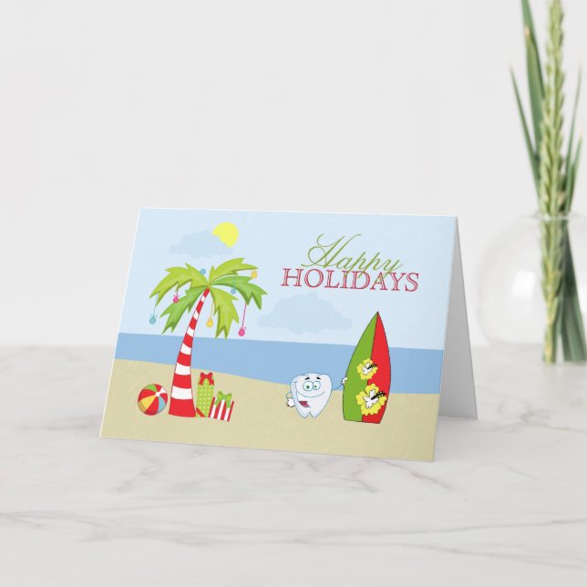Beach dentist tooth Happy Holidays Christmas card (Front)