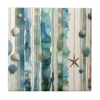 Beach design, alcohol ink art tile