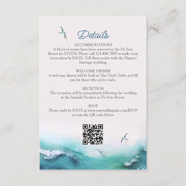 Beach Destination Details QR Code Wedding Enclosure Card (Front)