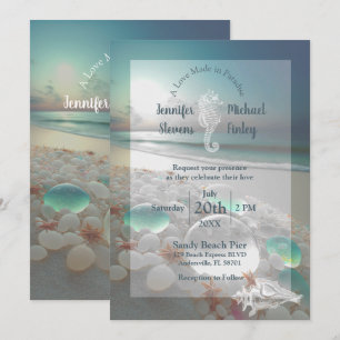 Beach Destination Elegant Sea Glass Wedding Invitation