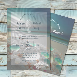 Beach Destination Elegant  Sea Glass Wedding Invitation
