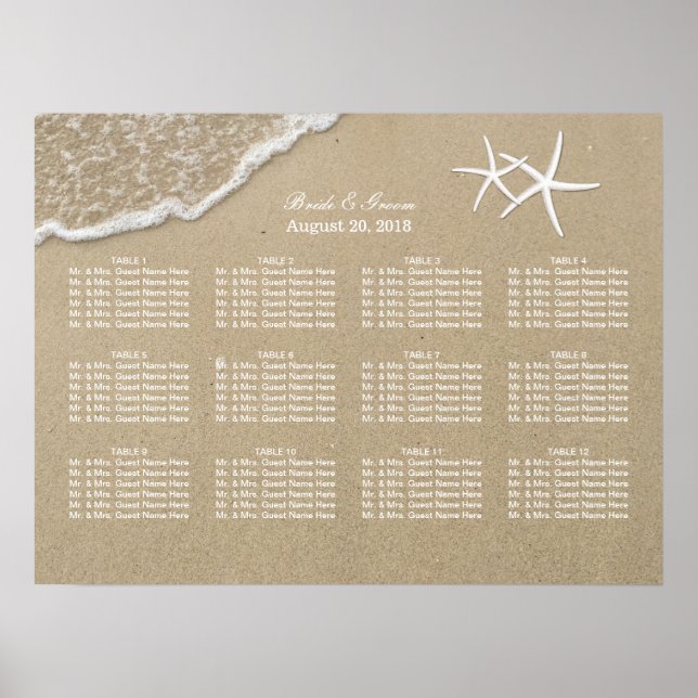 Beach Destination Starfish Wedding Seating Chart (Front)