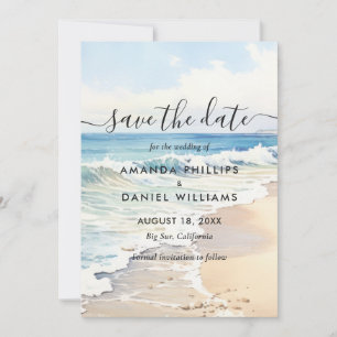 Beach Destination Watercolor Rolling Waves Wedding Save The Date