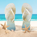 Beach Destination Wedding Blue White Gold Jandals<br><div class="desc">Summery flip flops featuring ocean blue watercolor ombre stripes and sparkling gold paint flecks designed to evoke thoughts of a relaxing day at the beach with blue water and sandy toes. Perfect for beach and destination weddings,  a cruise,  tropical vacation and travel.</div>