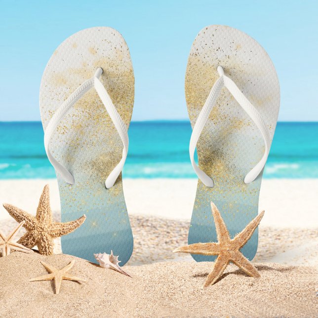 Beach Destination Wedding Blue White Gold Jandals (Creator Uploaded)