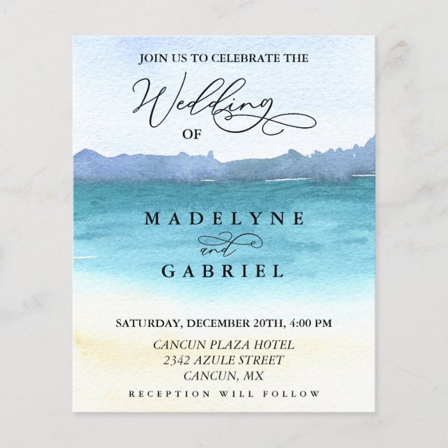 Beach Destination Wedding Calligraphy Watercolor (Front)