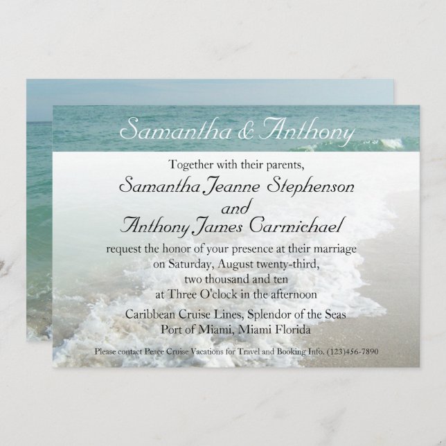 Beach Destination Wedding Invitation, Aqua Surf Invitation (Front/Back)