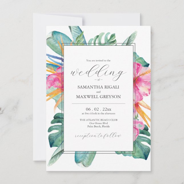 Beach Destination Wedding Invitations Tropical (Front)