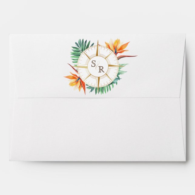 Beach Destination Wedding Passport Gold World Map Envelope (Back (Top Flap))