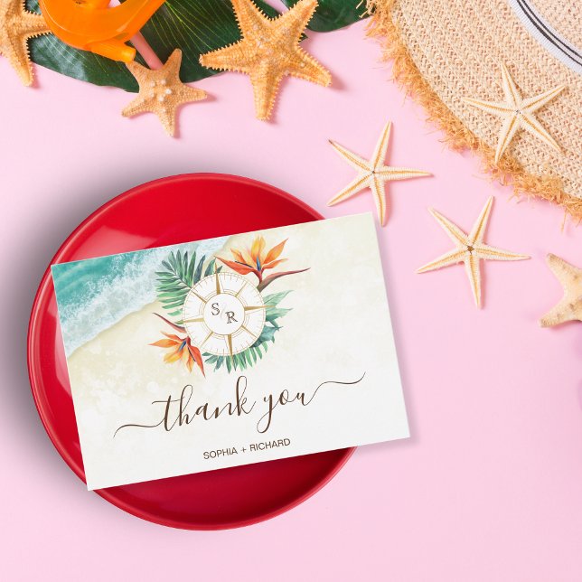 Beach Destination Wedding Passport Thank You RSVP Card (Creator Uploaded)