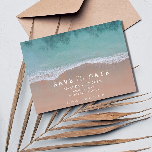 Beach Destination Wedding Photo Announcement (Beach Destination Wedding Photo Save the Date)
