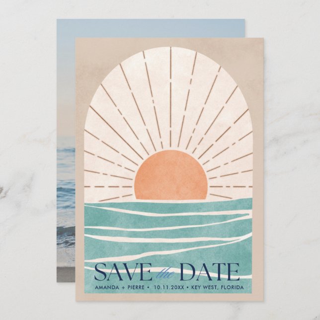 Beach Destination Wedding Photo Save the Date (Front/Back)