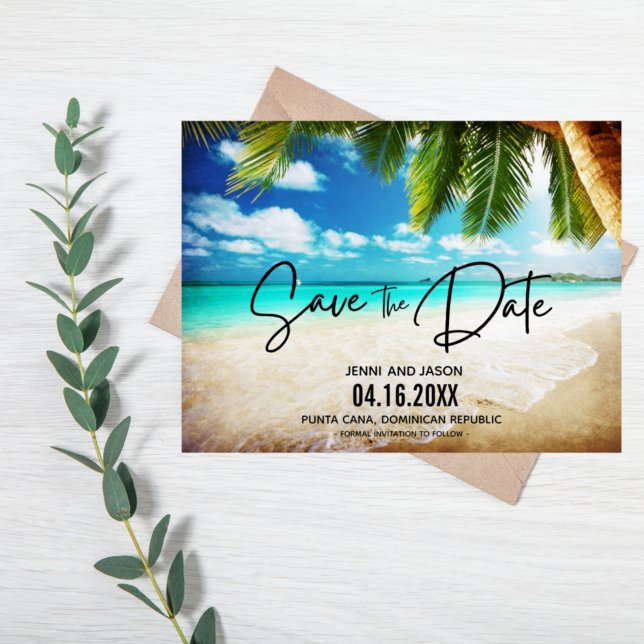 Beach Destination Wedding Save The Date  Announcem Announcement Postcard (Creator Uploaded)