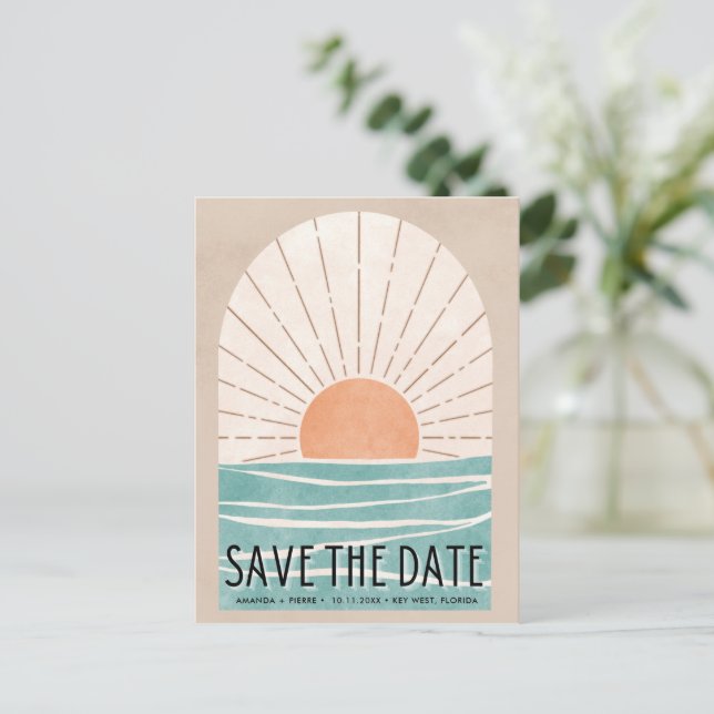 Beach Destination Wedding Save the Date  Announcement Postcard (Standing Front)