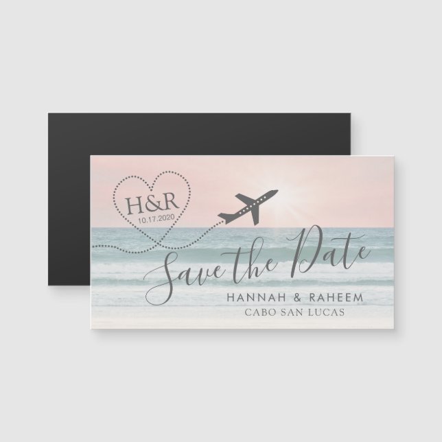 Beach Destination Wedding Sunset Save Date Magnet (Front/Back)